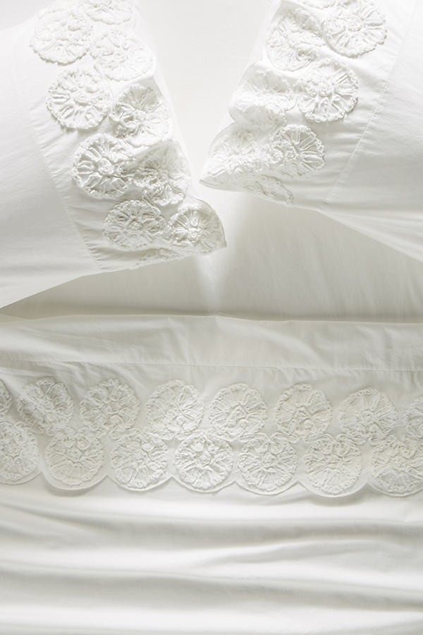 Anthropologie Embellished Floriana Percale Sheet Set By  In White Size Full Sheet