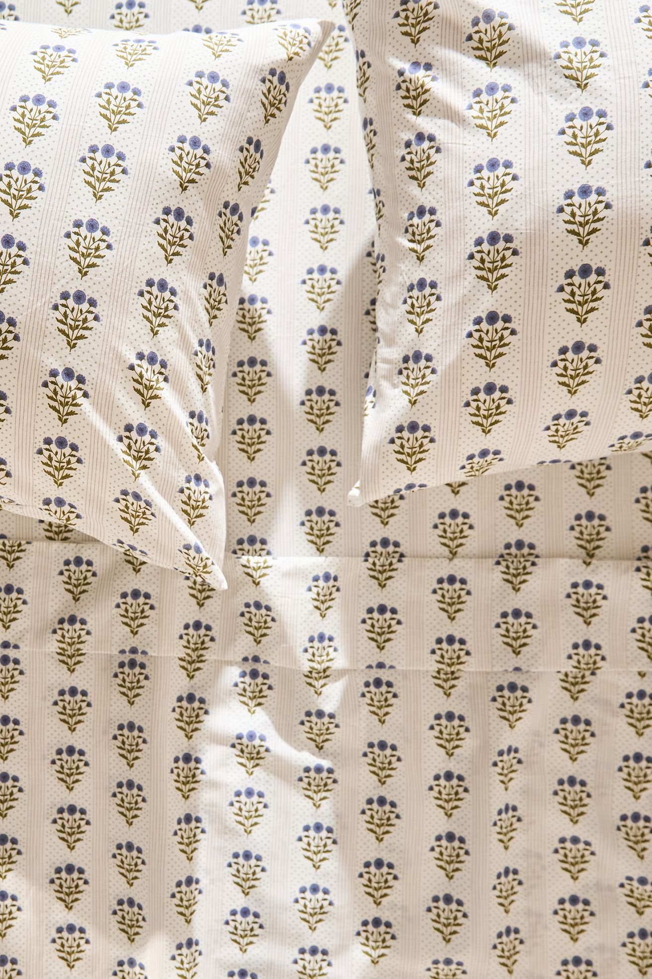 Organic Cotton Percale Printed Sheet Set - Eudora White, Queen