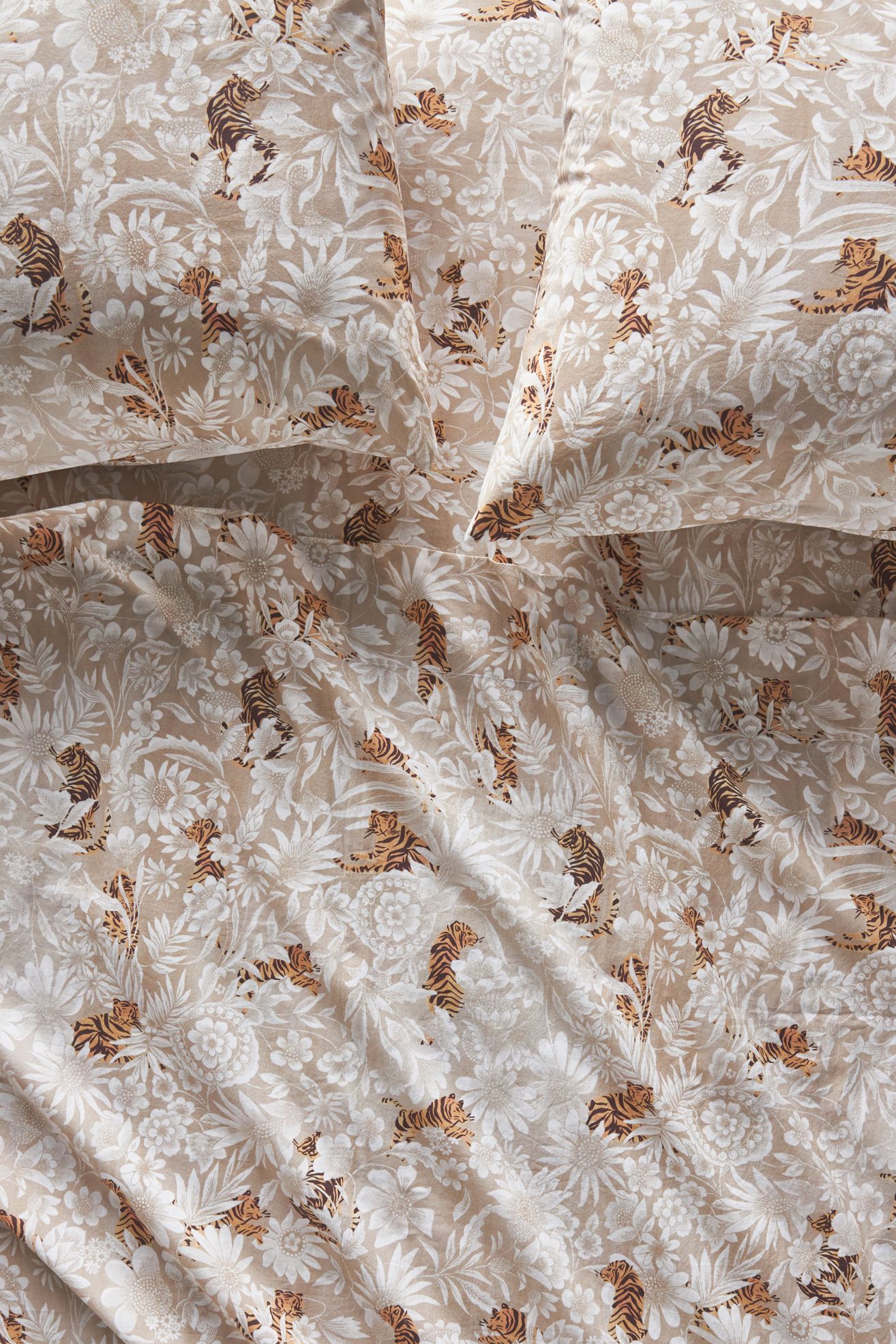 Organic Cotton Percale Printed Sheet Set - Vincent Beige, Queen