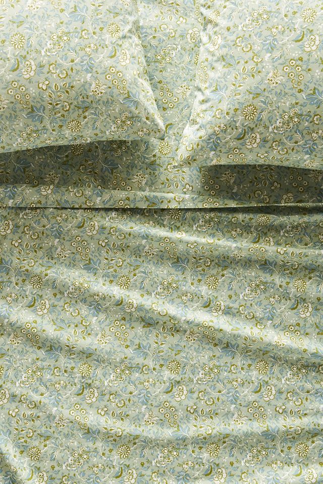Organic Percale Printed Sheet Set, GREEN (Queen)
