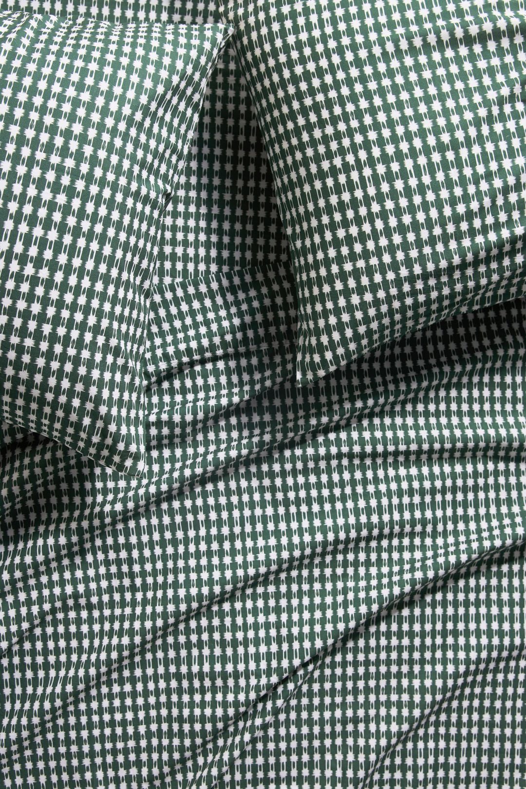 Organic Cotton Percale Printed Sheet Set - Green Ikat Gingham, Standard, King