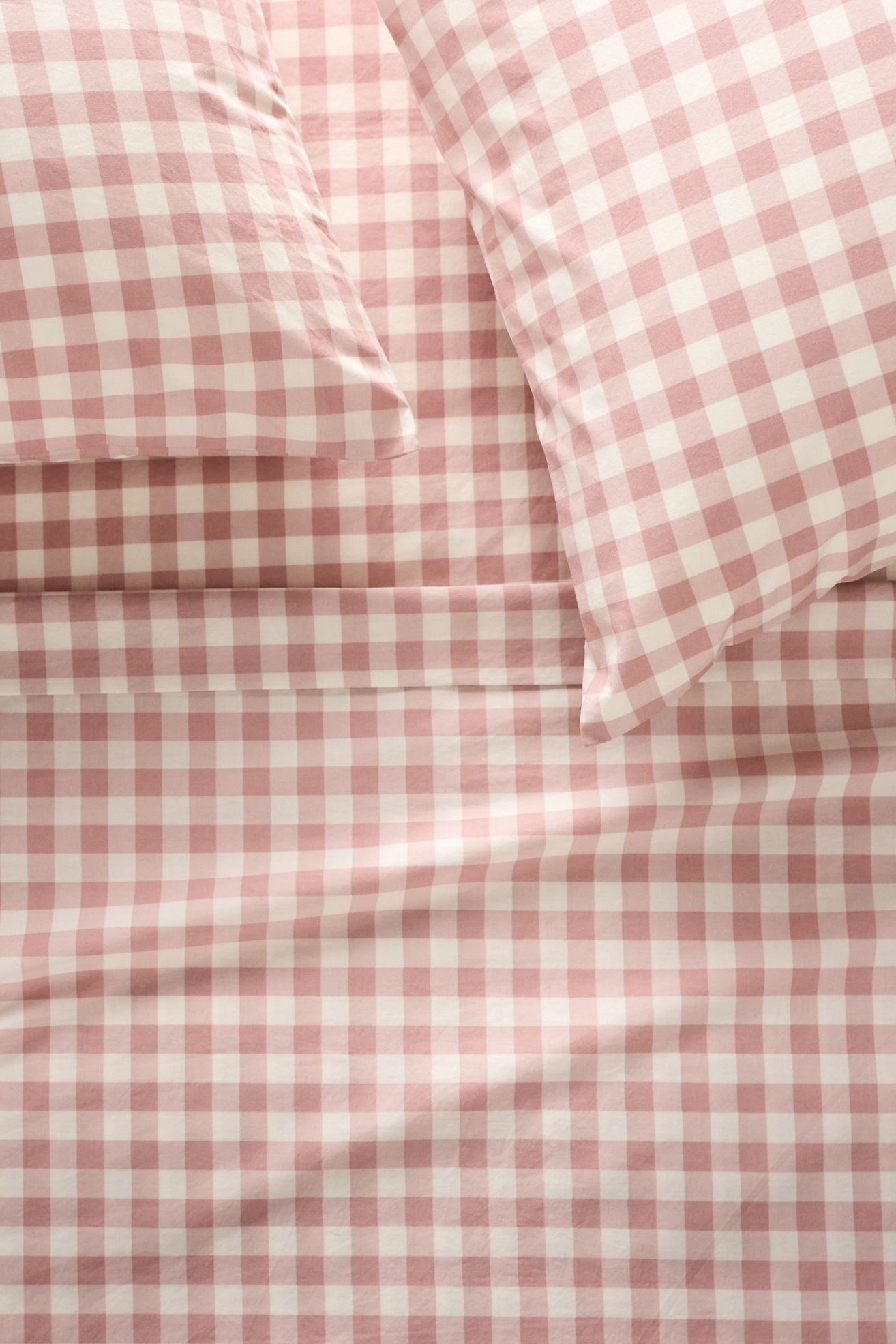 Organic Cotton Percale Printed Sheet Set - Mauve Gingham, King