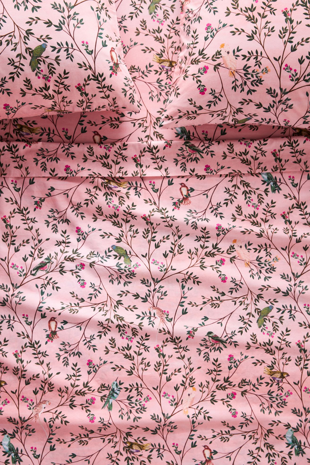 Organic Cotton Percale Printed Sheet Set - Priyanka Pink, Standard Pillowcase, Set of 2