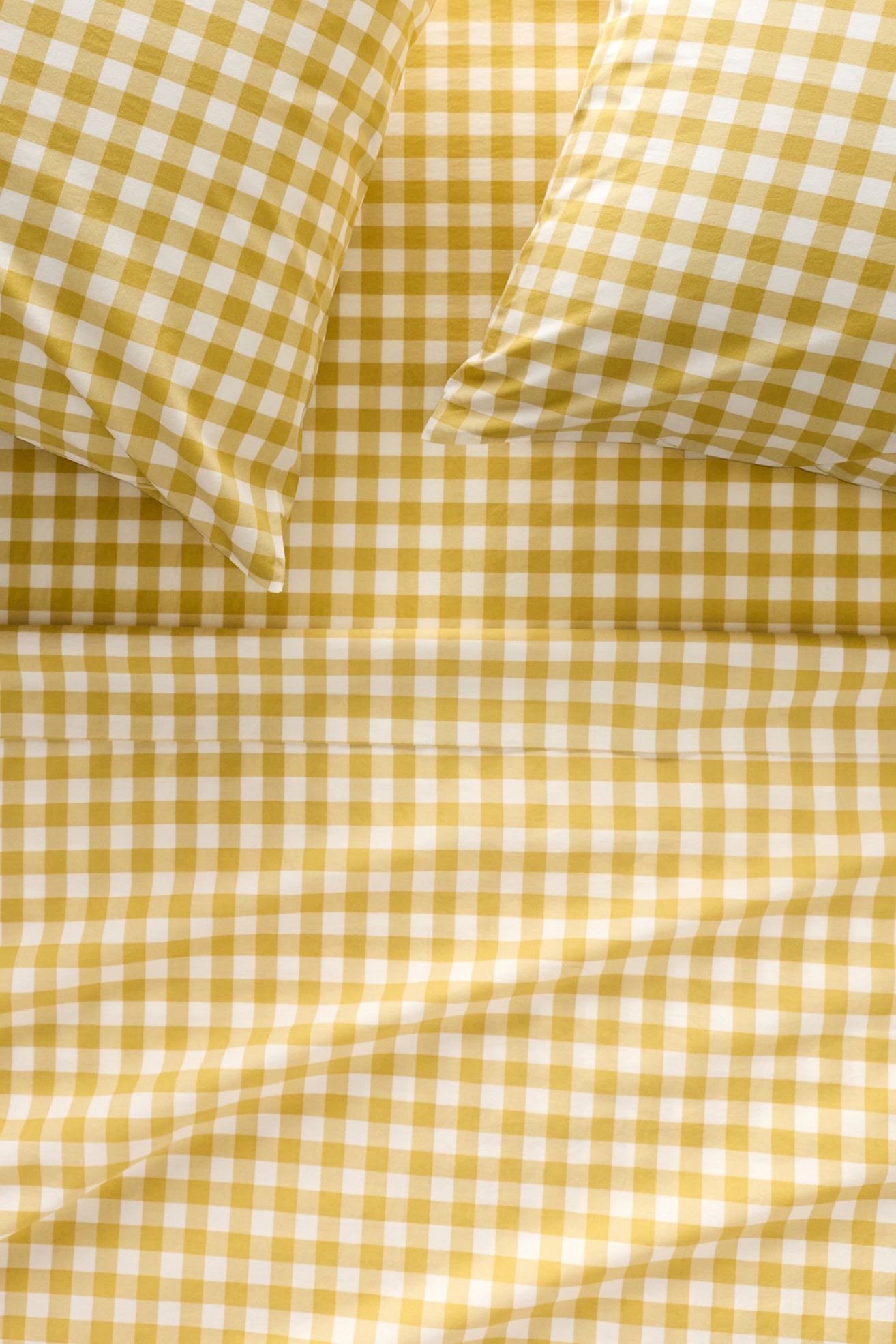 Organic Cotton Percale Printed Sheet Set - Yellow Gingham, King