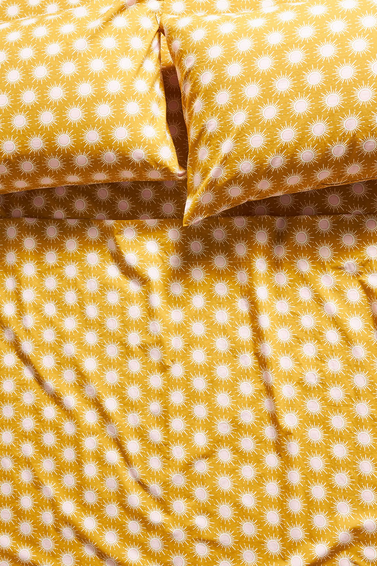 Organic Cotton Percale Printed Sheet Set - Sun, Queen