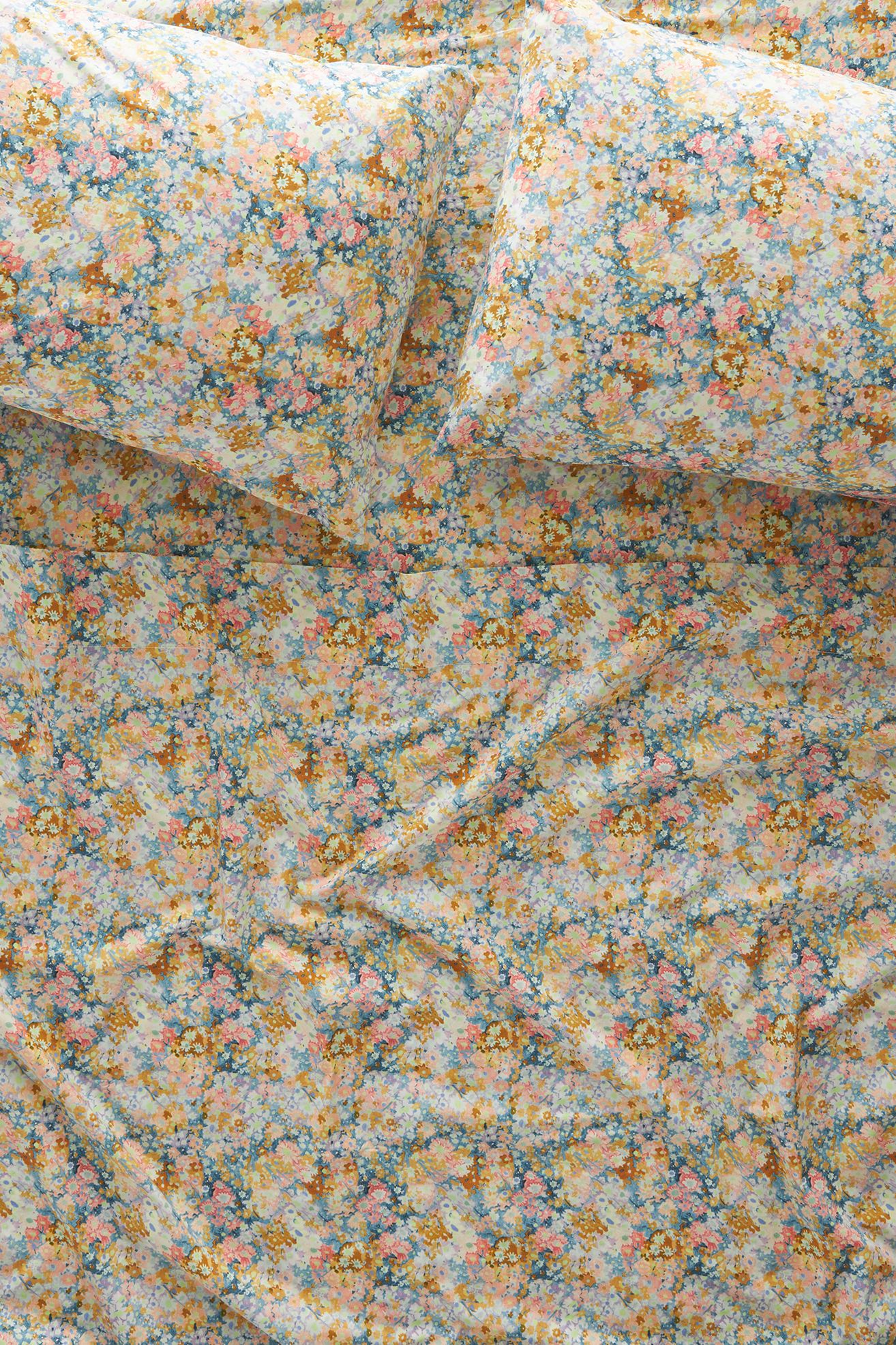 Organic Cotton Percale Printed Sheet Set - Teal, Standard, Queen