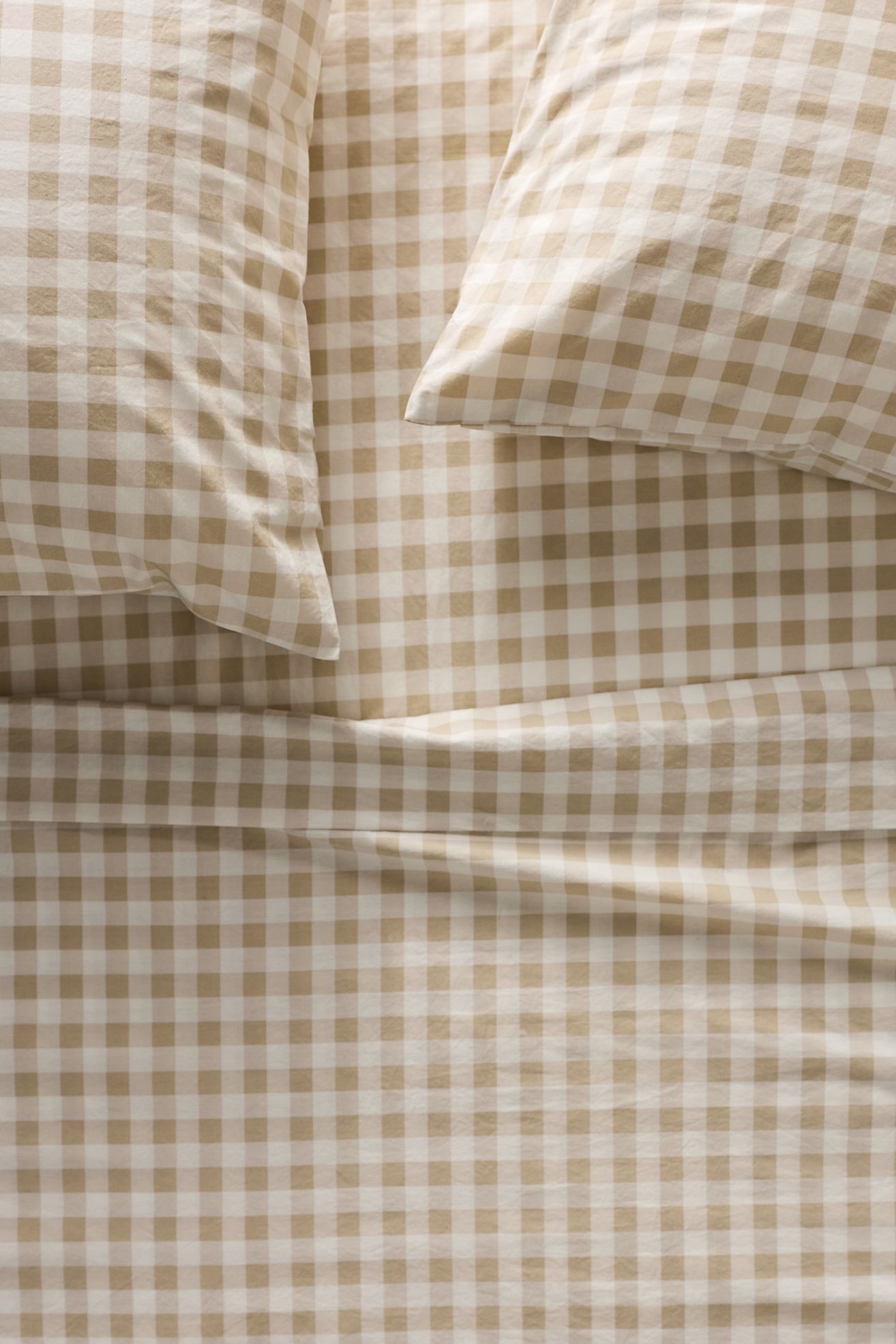 Organic Cotton Percale Printed Sheet Set - Neutral Gingham, Standard, King