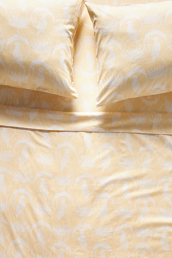 Anthropologie Organic Sateen Printed Sheet Set By  In Yellow Size Queen Set