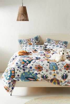 NEW Anthropologie Block-Printed Fields KING Quilt and Two KING Shams Floral 