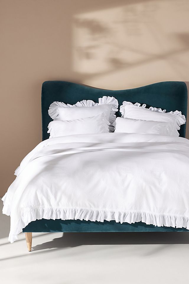 Ruffled Organic Spa Sateen Duvet Cover, How To Sew A Duvet Cover With Piping