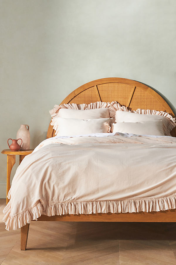 Anthropologie Ruffled Organic Spa Sateen Duvet Cover By  In Pink Size Full