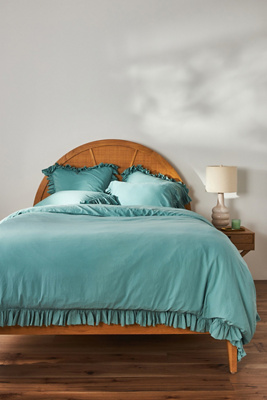 Anthropologie Ruffled Organic Spa Sateen Duvet Cover By  In Blue Size Tw Top/bed