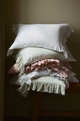 Organic Cotton Spa Sateen Ruffled Shams, Set of 2