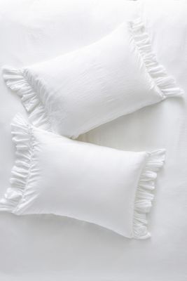 Organic Cotton Spa Sateen Ruffled Shams, Set of 2