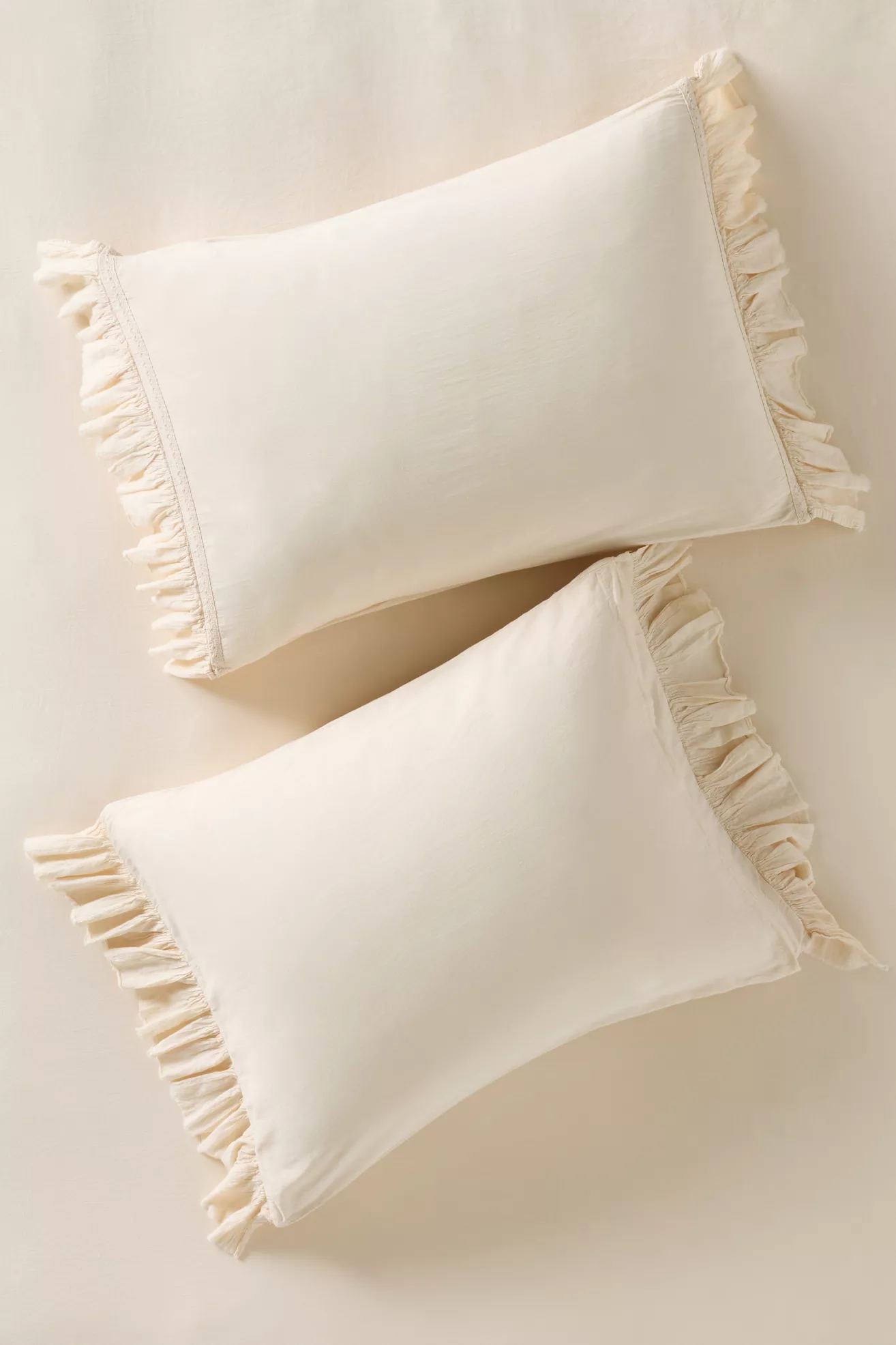 Organic Cotton Spa Sateen Ruffled Shams, Set of 2