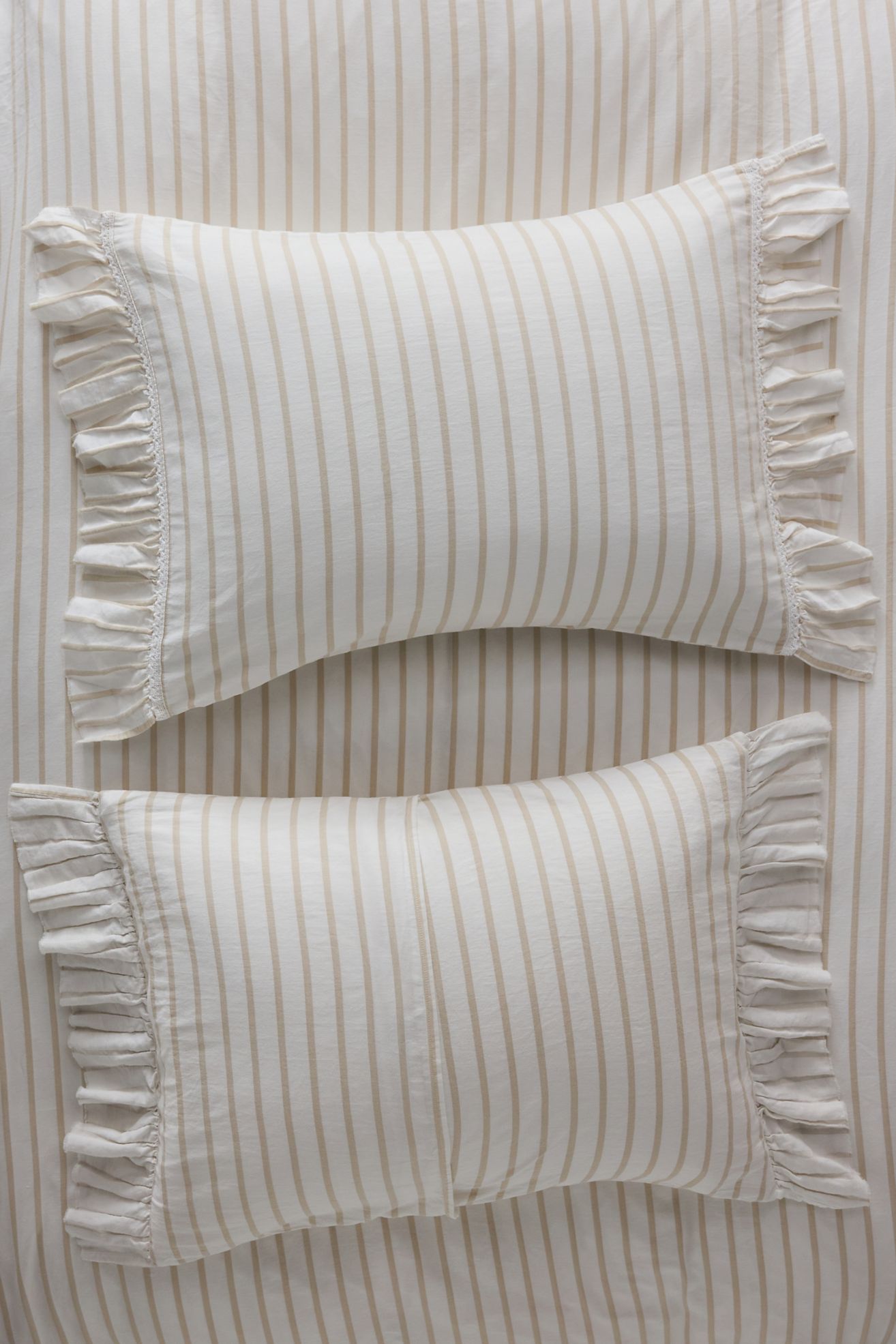 Organic Cotton Spa Sateen Ruffled Shams, Set of 2 - Neutral Pattern, Standard Sham, Set of 2