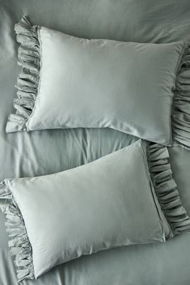 Organic Cotton Spa Sateen Ruffled Shams, Set of 2