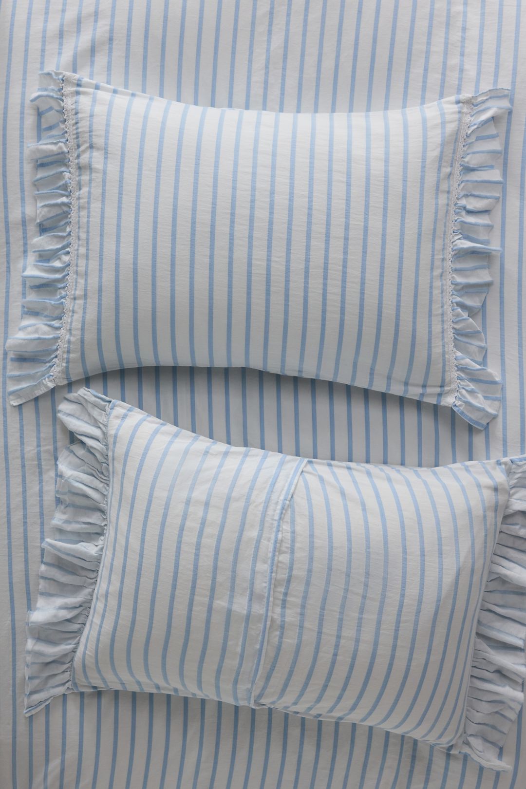 Organic Cotton Spa Sateen Ruffled Shams, Set of 2 - Blue Pattern, Standard, Standard Sham, Set of 2