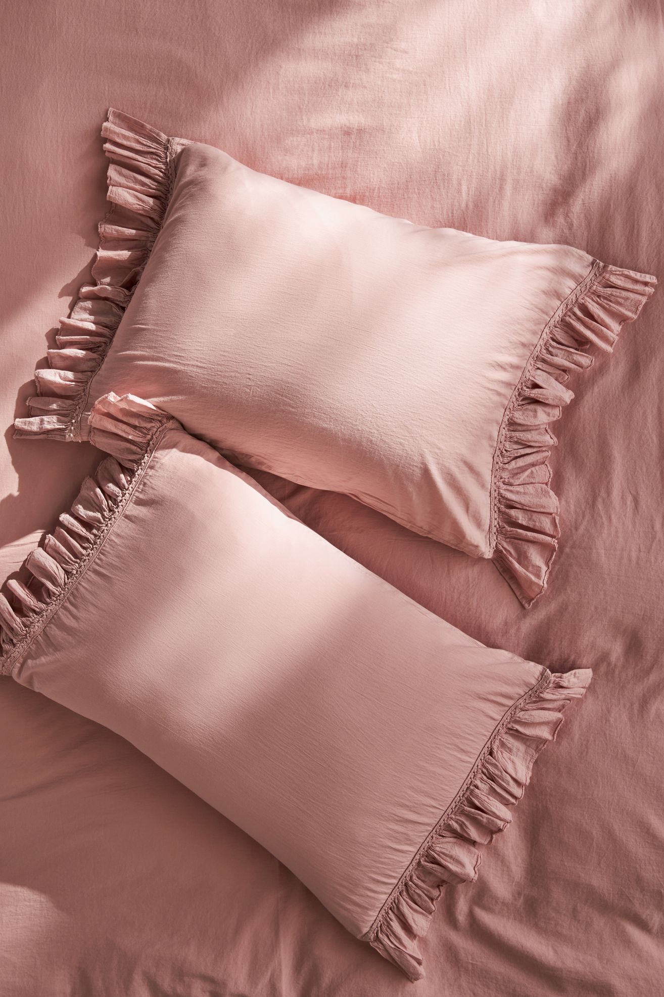 Organic Cotton Spa Sateen Ruffled Shams, Set of 2 - Peach, King Sham, Set of 2