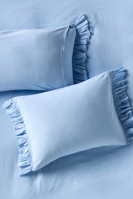 Organic Cotton Spa Sateen Ruffled Shams, Set of 2