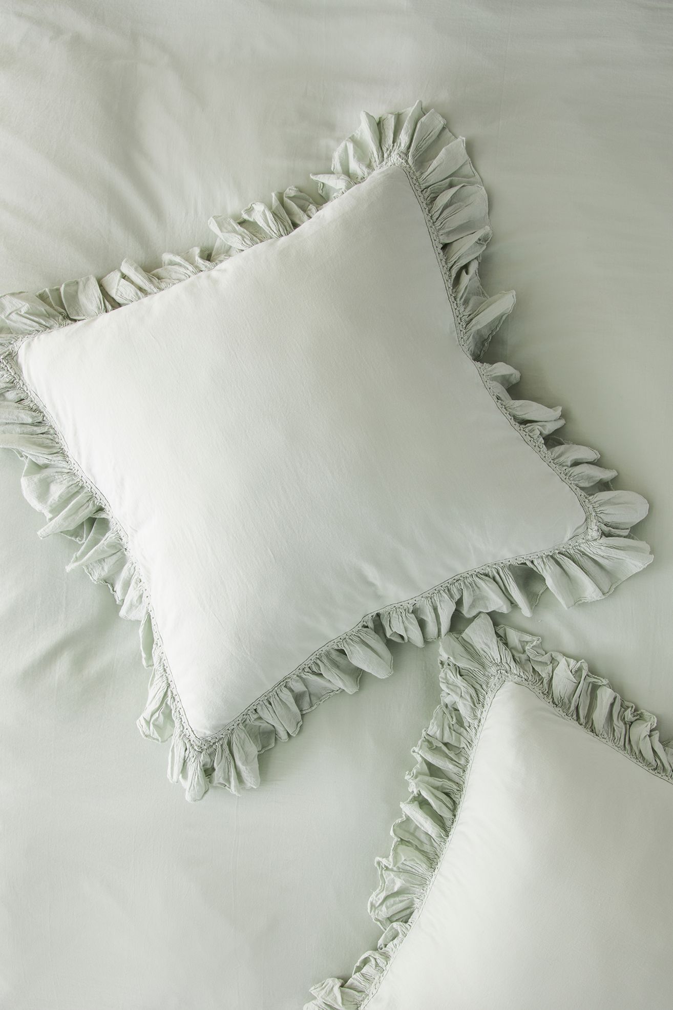 Organic Cotton Spa Sateen Ruffled Euro Sham - Green, Euro Sham