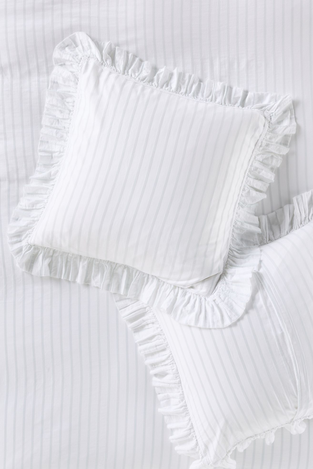 Organic Cotton Spa Sateen Ruffled Euro Sham - Mint Stripe, Euro Sham