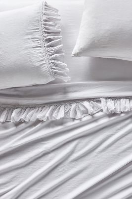 Anthropologie Ruffled Organic Spa Sateen Sheet Set By  In Grey Size Standard Pillowcase