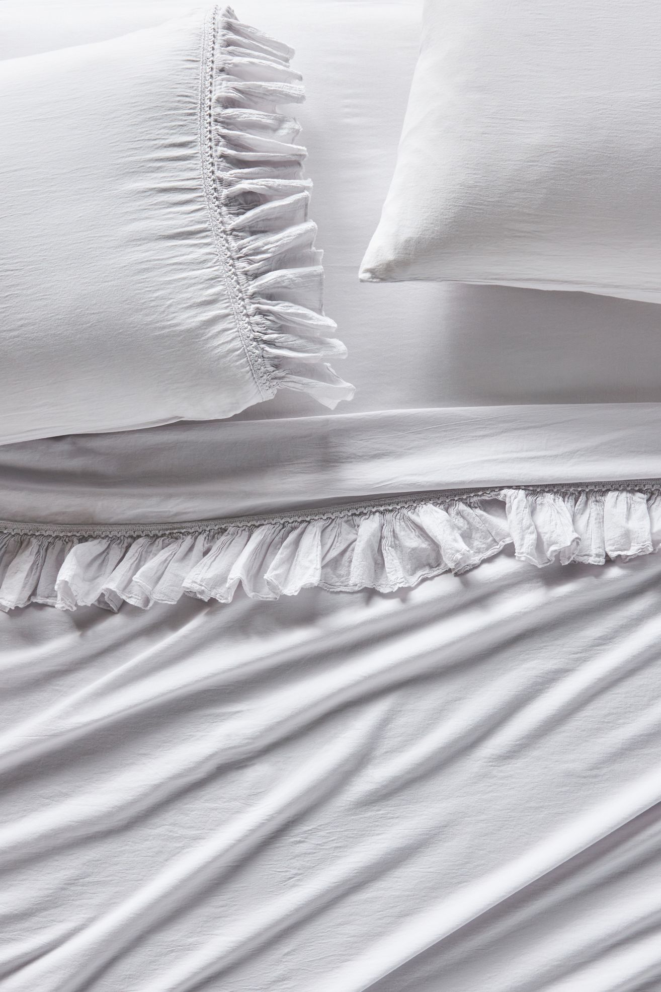 Organic Cotton Spa Sateen Ruffled Sheet Set - Light Grey, Queen