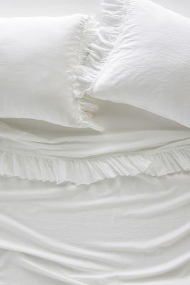 Anthropologie Ruffled Organic Spa Sateen Sheet Set By  In White Size Standard Pillowcase