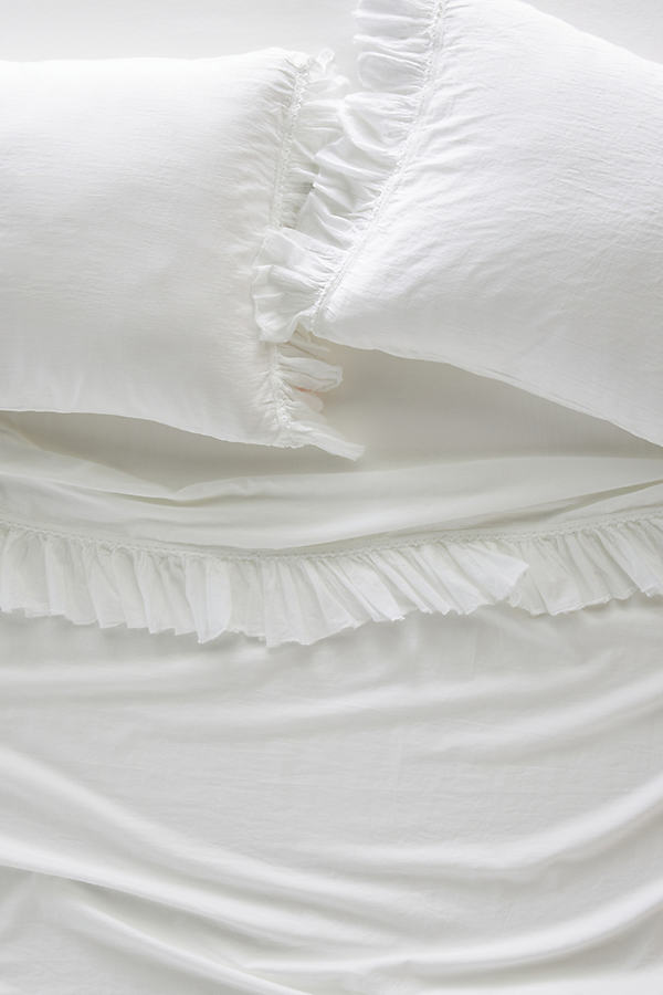 Anthropologie Ruffled Organic Spa Sateen Sheet Set By  In White Size Standard Pillowcase
