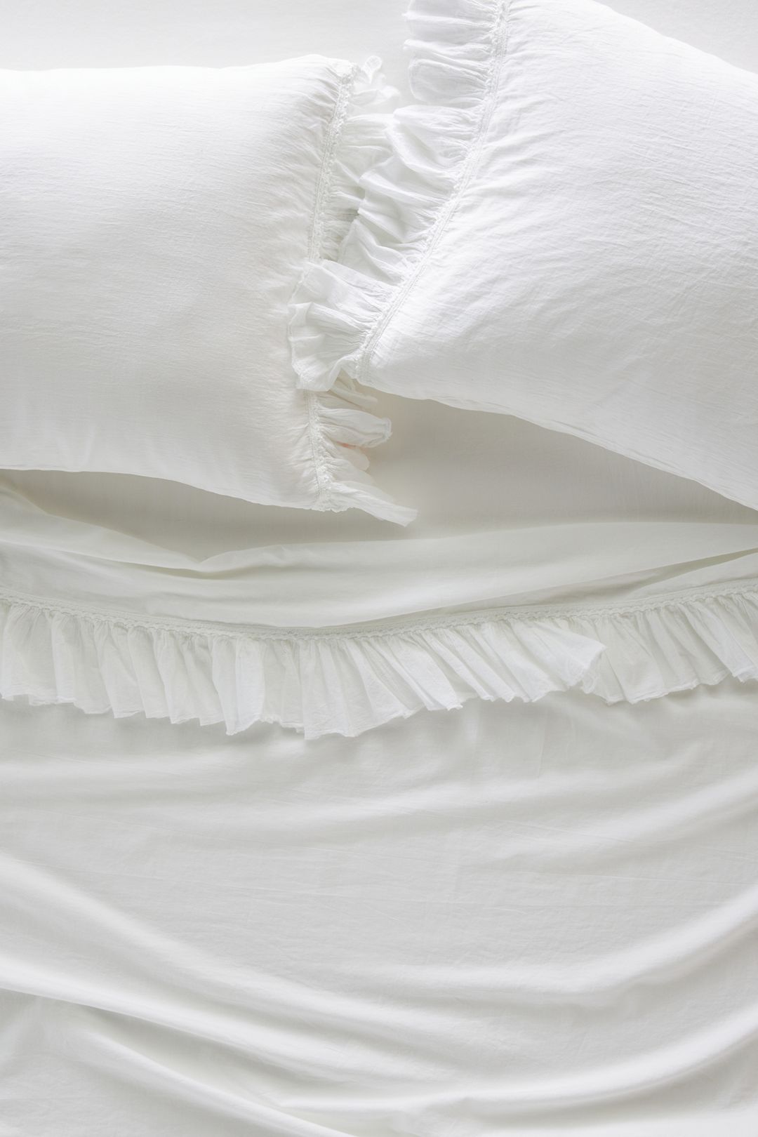 Organic Cotton Spa Sateen Ruffled Sheet Set - White, King