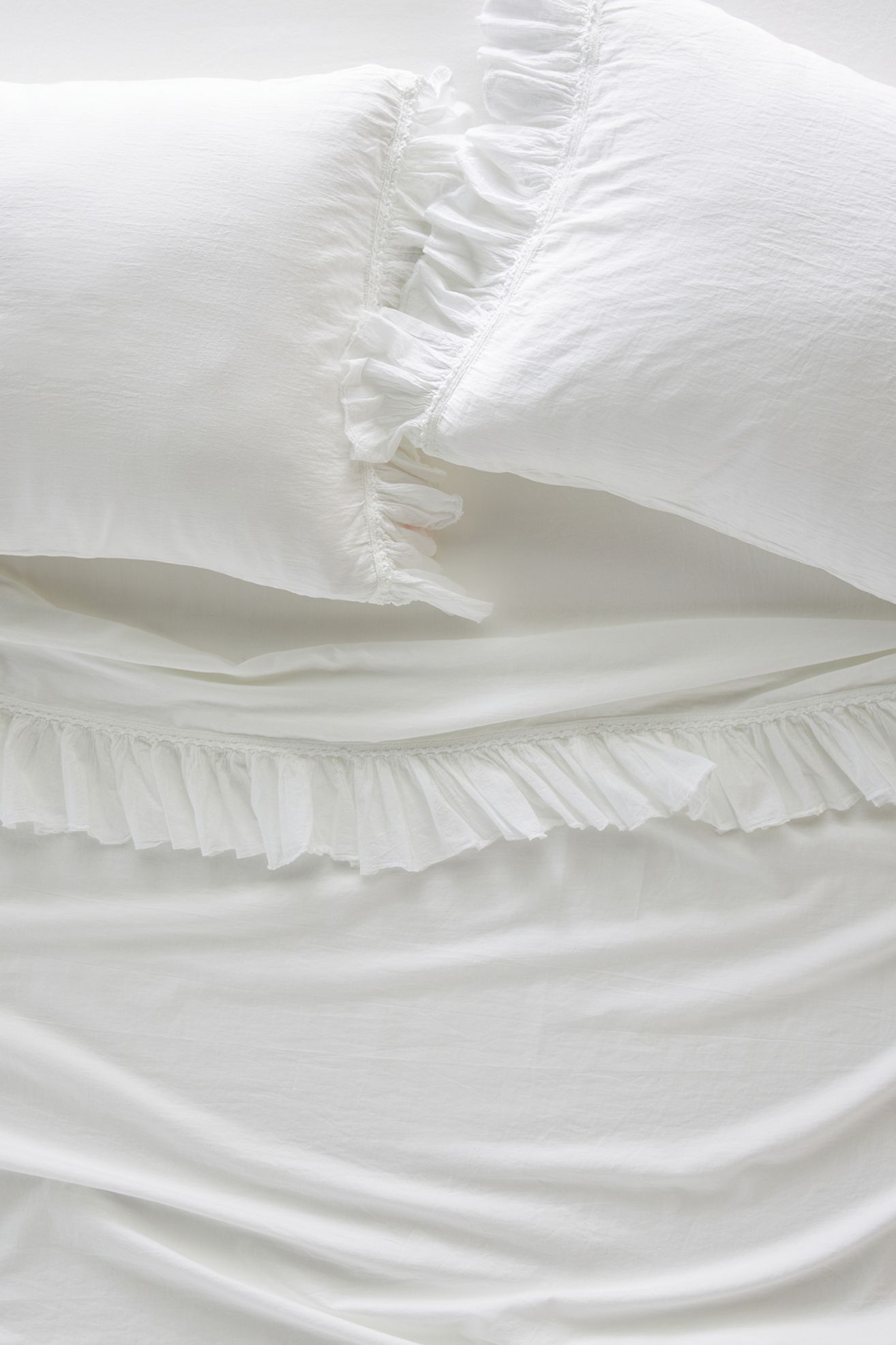 Organic Cotton Spa Sateen Ruffled Sheet Set - White, King Pillowcase, Set of 2