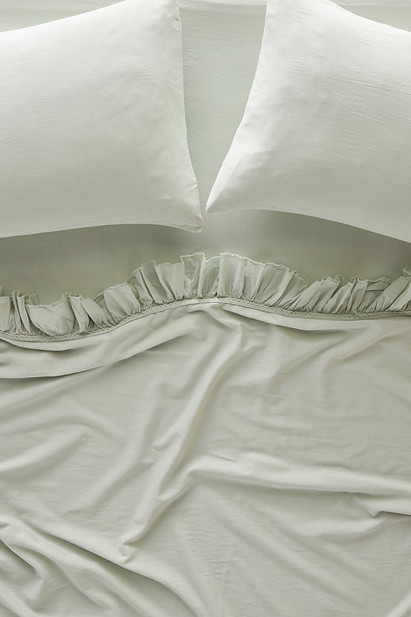 Anthropologie Ruffled Organic Spa Sateen Sheet Set By  In Green Size Standard Pillowcase