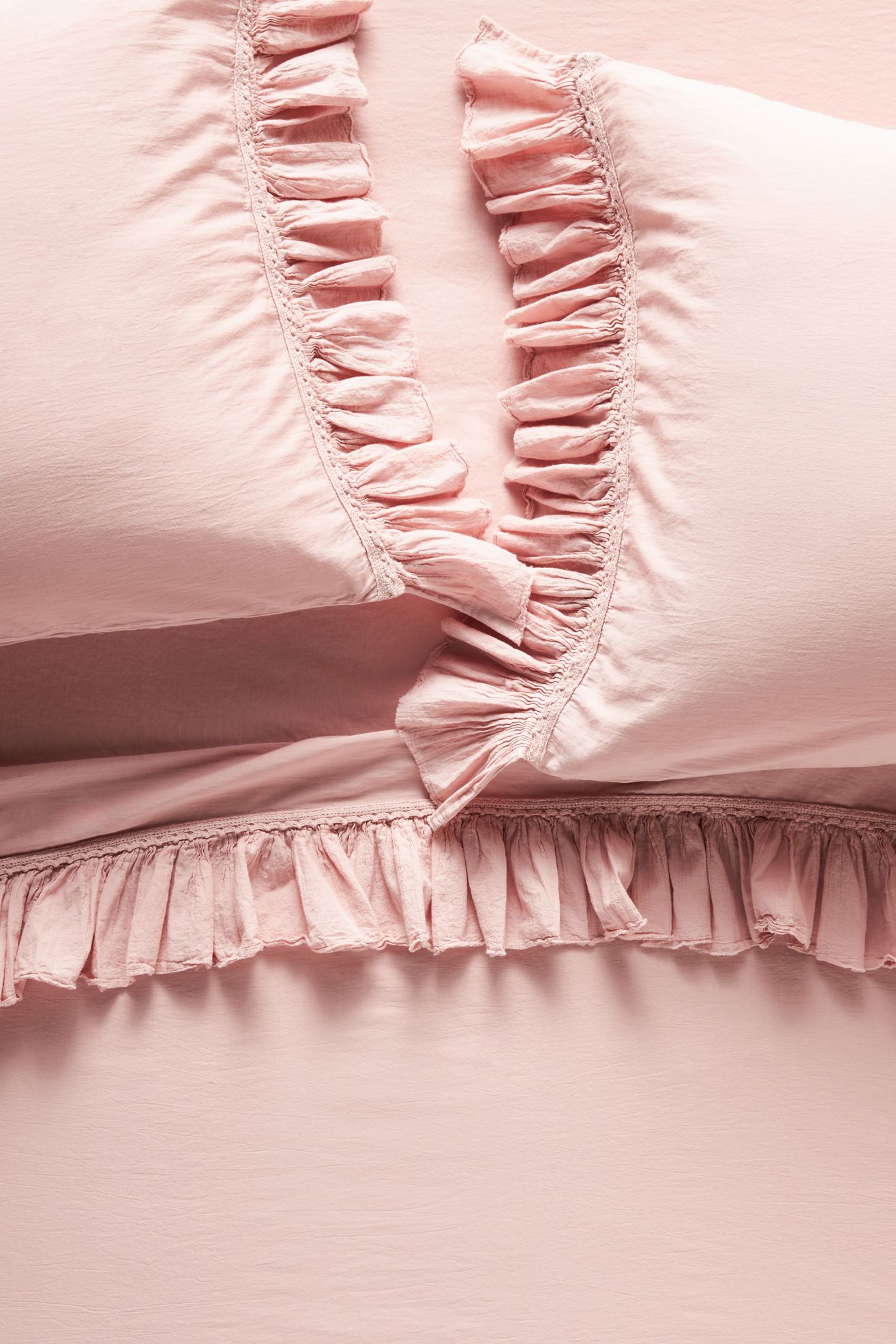 Organic Cotton Spa Sateen Ruffled Sheet Set - Blush, King