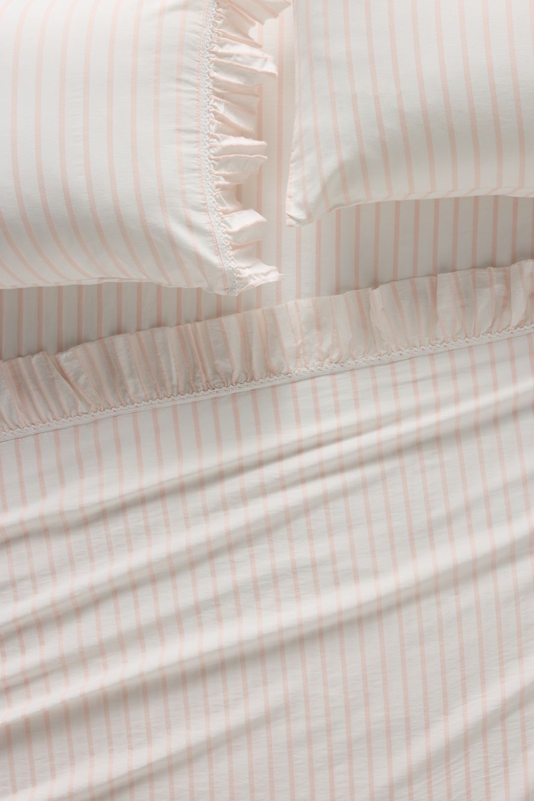 Organic Cotton Spa Sateen Ruffled Sheet Set - Pink Stripe, Standard, Standard Pillowcase, Set of 2