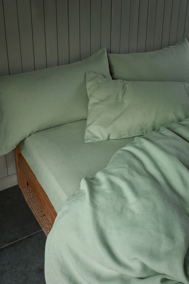 Piglet In Bed Sage Green Linen Fitted Sheet Anthropologie UK