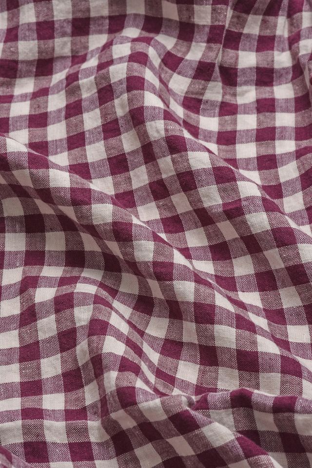 Piglet In Bed Berry Gingham Linen Fitted Sheet #1