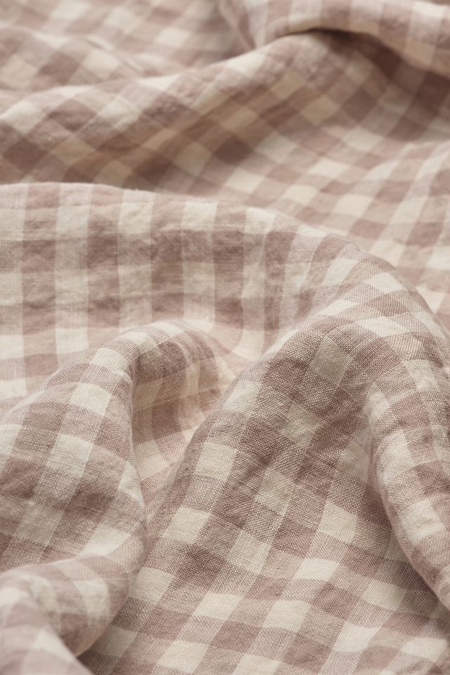 Piglet In Bed Mushroom Gingham Linen Fitted Sheet #1