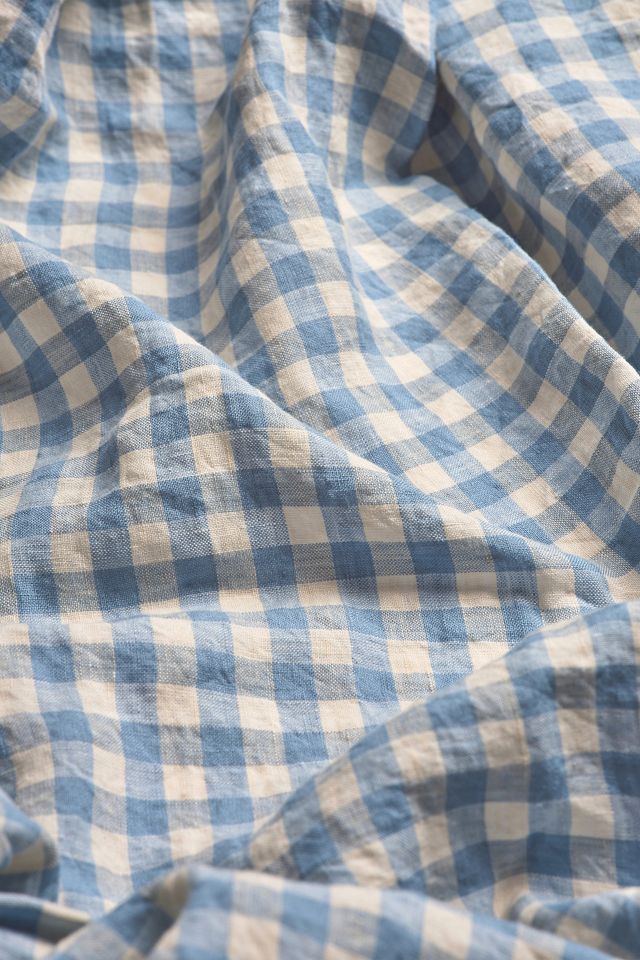 Piglet In Bed Blue Gingham Linen Fitted Sheet #1