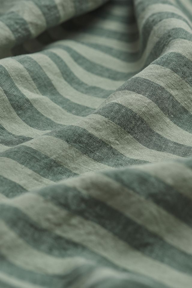 Piglet In Bed Pine Green Pembroke Stripe Linen Fitted Sheet #1