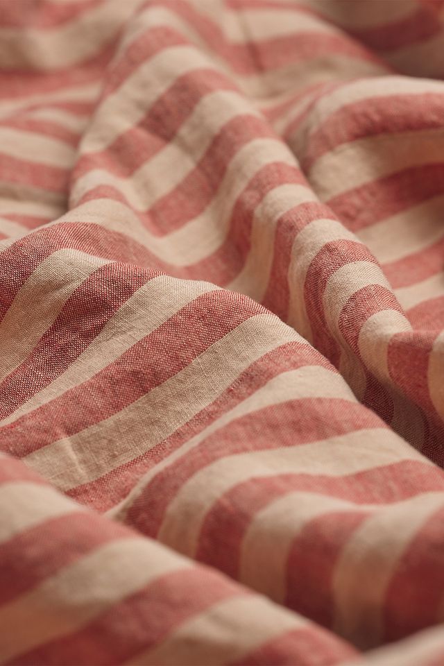 Piglet In Bed Sandstone Red Pembroke Stripe Linen Fitted Sheet #1