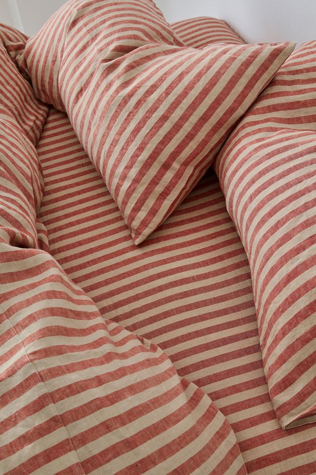 Piglet In Bed Sandstone Red Pembroke Stripe Linen Fitted Sheet ...