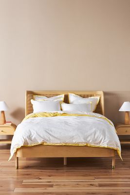 Anthropologie Tipped Contrast Percale Duvet Cover By  In Yellow Size Q Top/bed