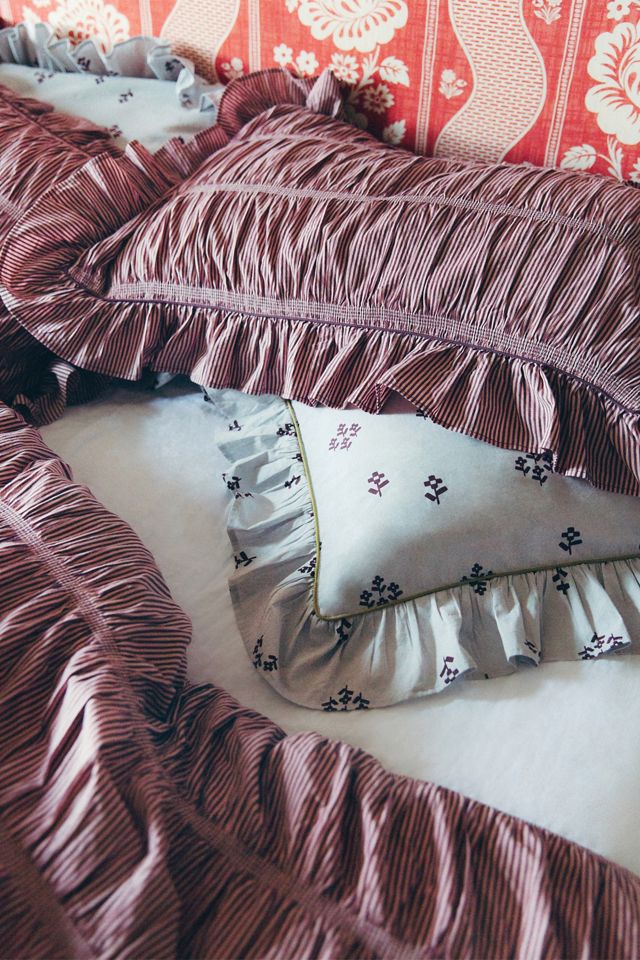 Parure de lit en coton à micro-rayures avec volants TBCo #1