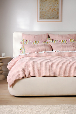 Anthropologie Cotton Jersey Channel Stitch Quilt