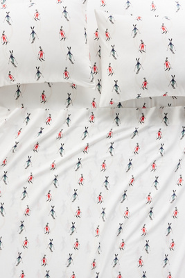 Anthropologie Cotton Modal Brushed Cozy Printed Sheet Set In White