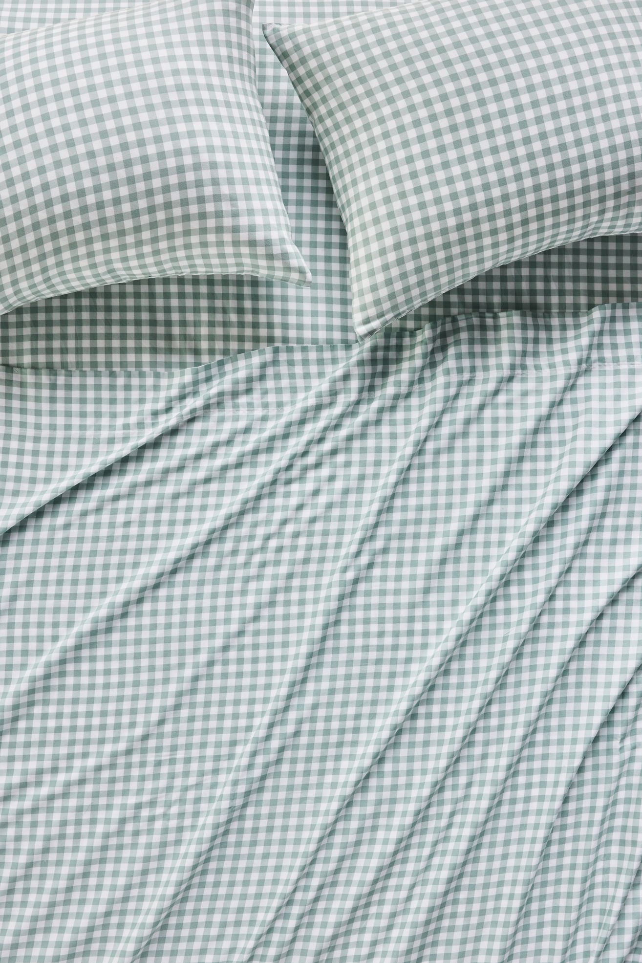 Cotton Modal Brushed Cozy Printed Sheet Set - Blue Duck Egg Gingham, Standard, Queen