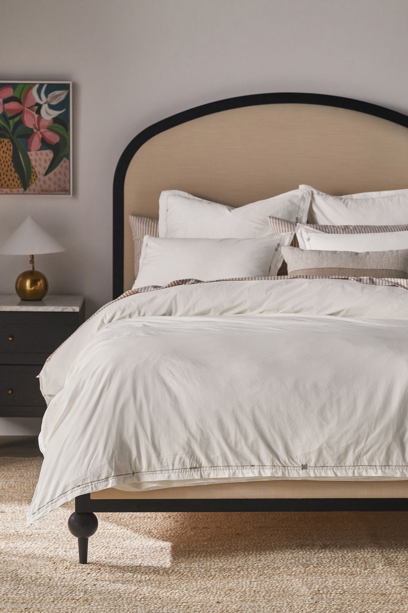 Taylor Organic Cotton Percale Embroidered Duvet - Ivory, King
