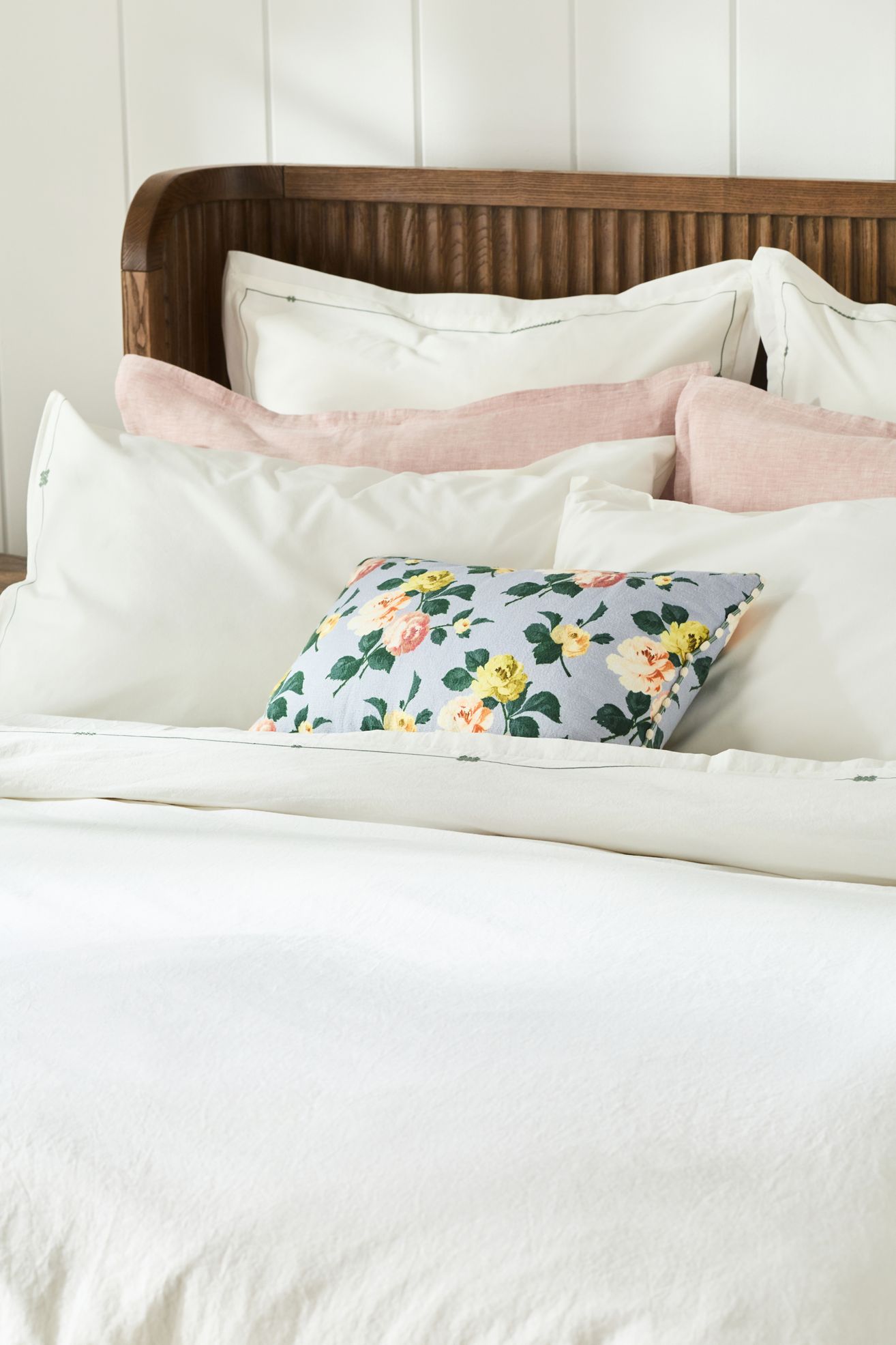 Taylor Organic Cotton Percale Embroidered Duvet - Green & White Pattern, Queen