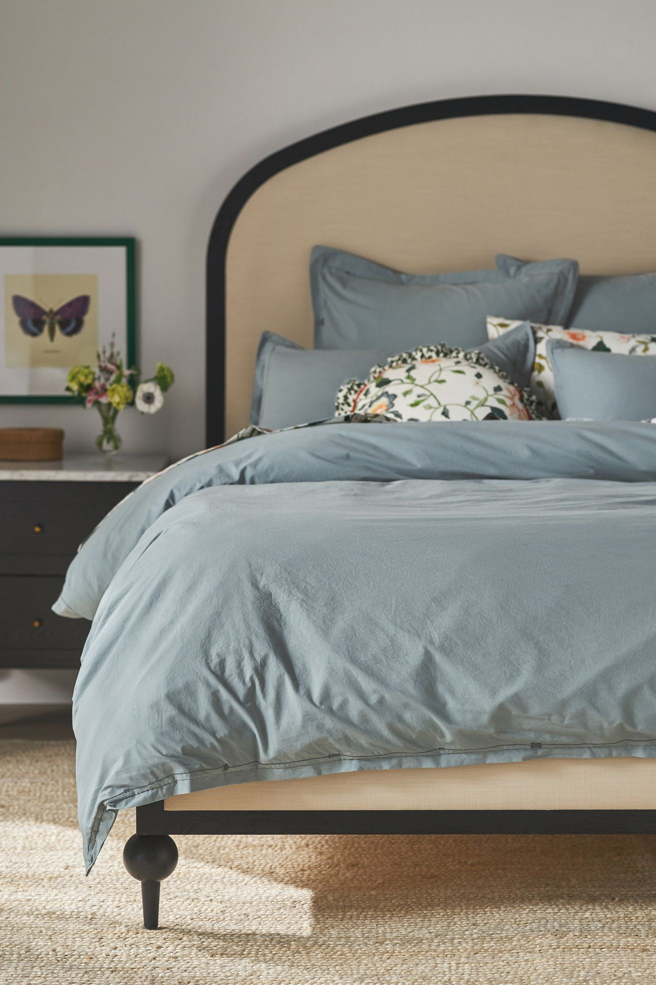Taylor Organic Cotton Percale Embroidered Duvet - Slate Blue, Queen